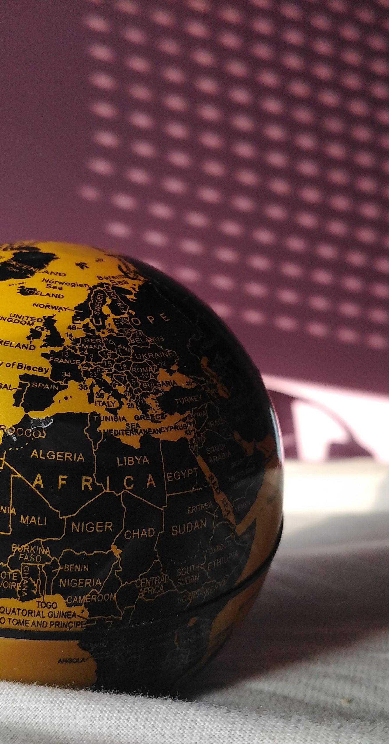 High contrast close-up representing a globe focusing on Africa. Perfect for education and geography visuals.